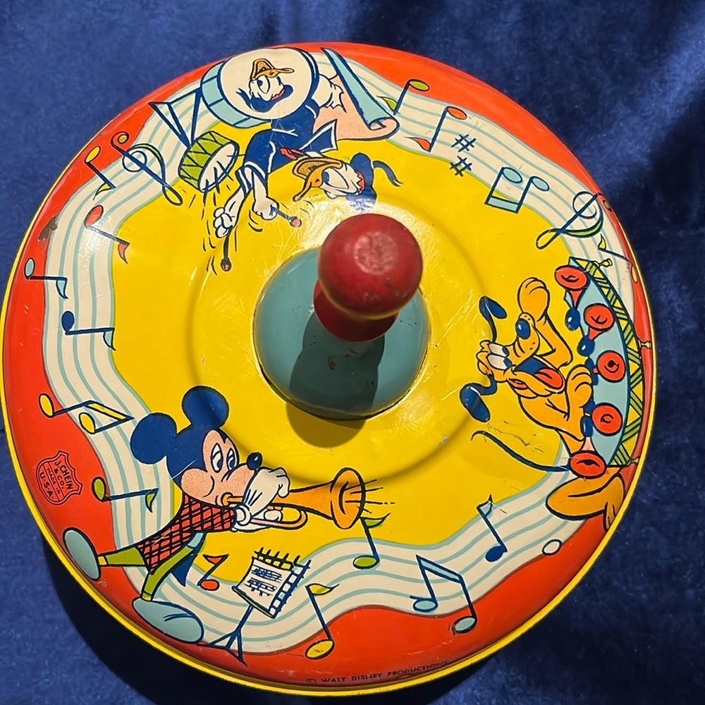 Vintage J. Chein Disney Prod.Toy, Metal Spinning Top Mickey Mouse, Pluto, Donald
